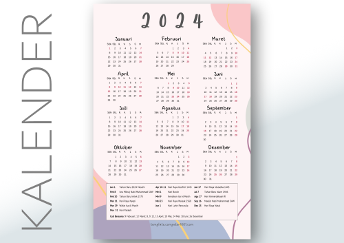 Download Kalender 2024 Indonesia PDF Free Abstract Pink