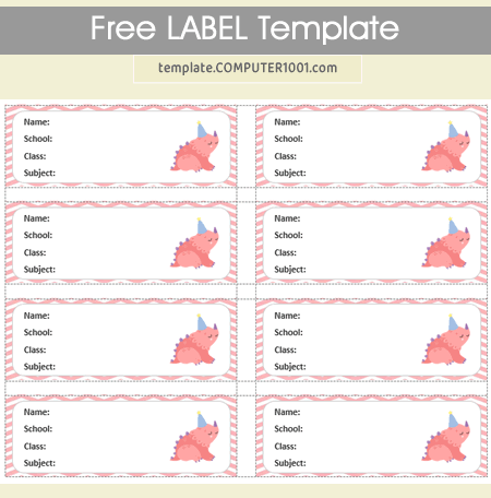 8 per Page Label Template Word TJ Label 100 Pink Dino