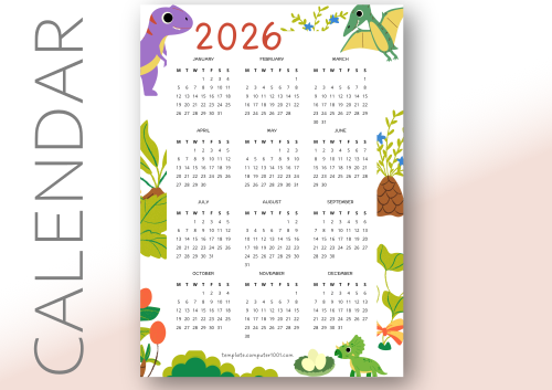 Kalender 2026 PDF Cute Dino Calendar PDF Free