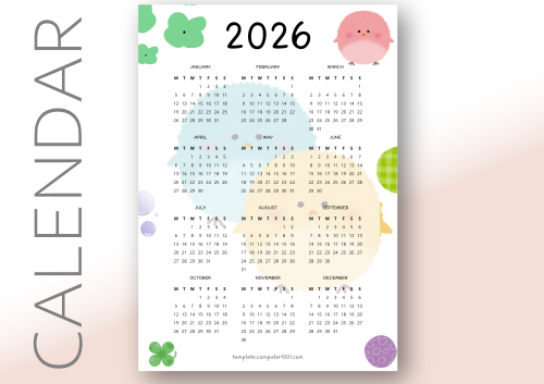 Kalender 2026 PDF 2026 Cute Fluffy Birds Calendar PDF Free