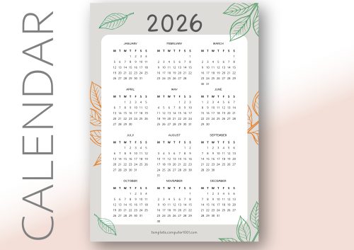 Kalender 2026 PDF Leafy Calendar PDF Free
