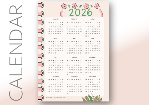 Kalender 2026 PDF Pink Notebook Free Calendar PDF