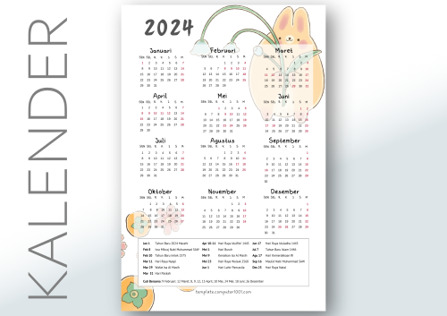 Kalender 2024 Lucu PDF Kawaii Rabbit