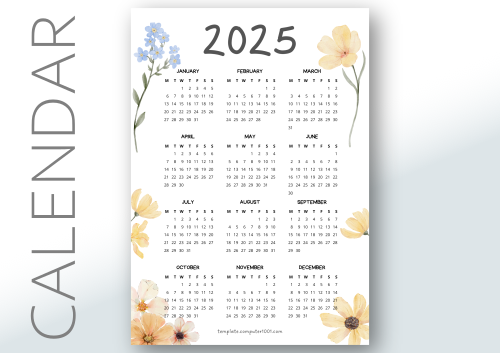 Kalender 2025 Aesthetic PDF Floral Printable 2025 Calendar Monday Start A4