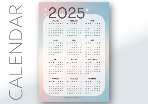 Kalender 2025 Gradient Stars 2025 Calendar Monday Start PDF A4