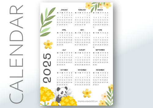 Kalender 2025 Lucu Panda Flower 2025 Calendar Monday Start PDF