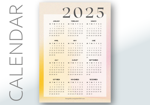 Kalender 2025 Pink Yellow 2025 Calendar Monday Start PDF A4