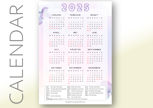 Download Kalender 2025 Indonesia PDF Free Purple Flowers