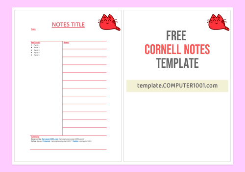 Cornell Notes Template Word Red Cat
