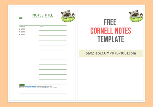 Cornell Notes Template Word Sleeping Cat