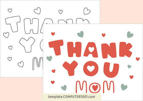 Thank You Mom Mother's Day Card Coloring Page Computer1001