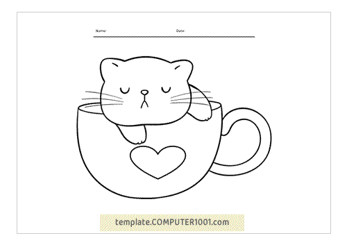 Cute Cat Coloring Page PDF 4