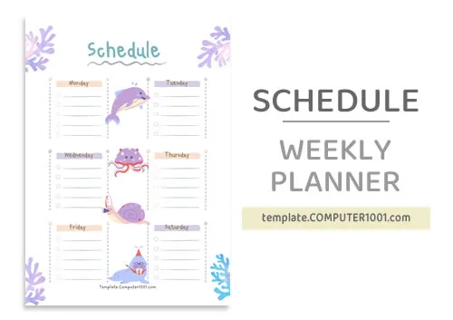 Weekly Schedule Template PDF Sea Animals