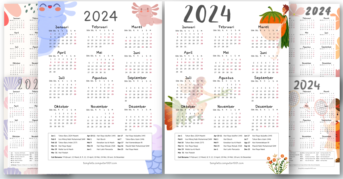 Kalender 2024 Indonesia PDF Lengkap Tanggal Merah Template