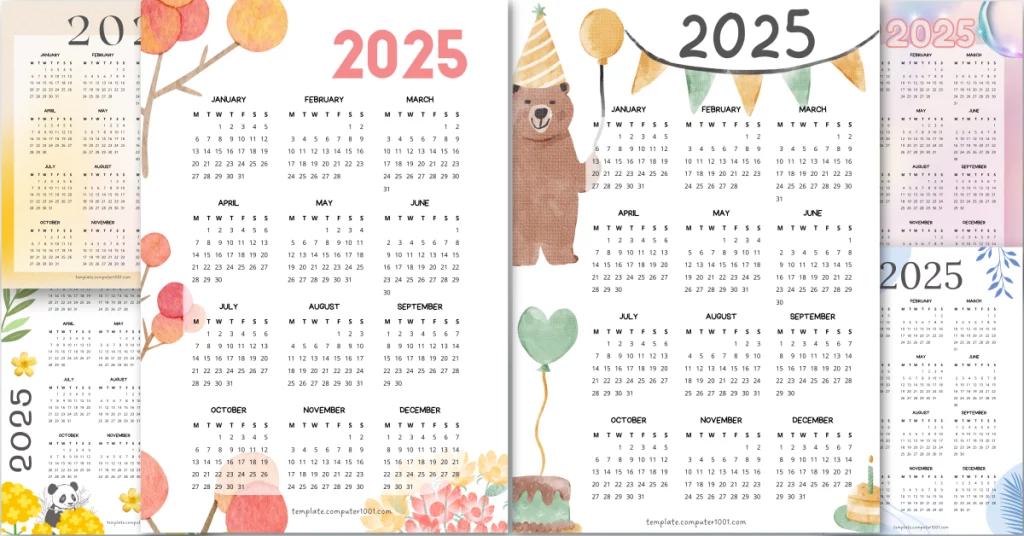 Yearly Calendar 2025 Printable Pdf Monday Start Free