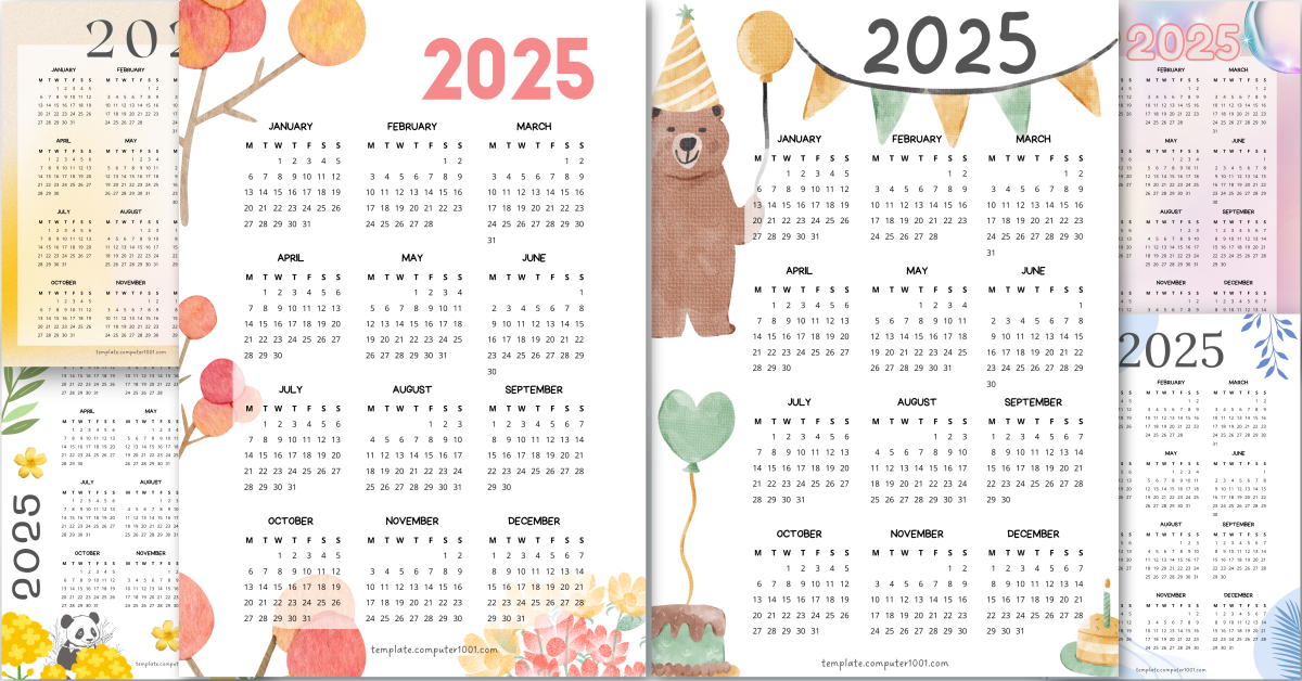 Yearly Calendar 2025 Printable PDF Monday Start Free Download Kalender 2025