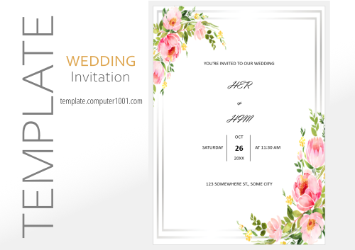 Wedding Invitation Template Word 01 Pink Flower