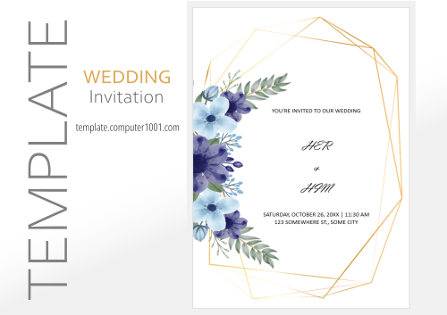 Wedding Invitation Template Word 02 Blue Purple Flowers