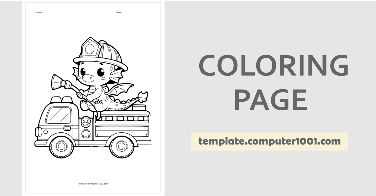 Cute Dragon Firefighter Coloring Page PDF C49