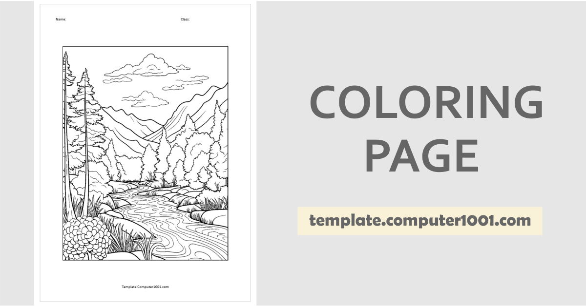 River Mountain Coloring Page PDF C53