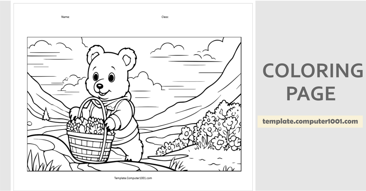 Bear Flowers Coloring Page PDF C62