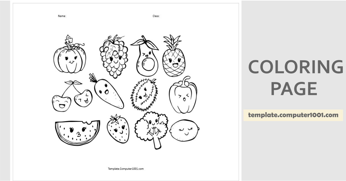 Cute Fruits Vegetables Coloring Page PDF C63