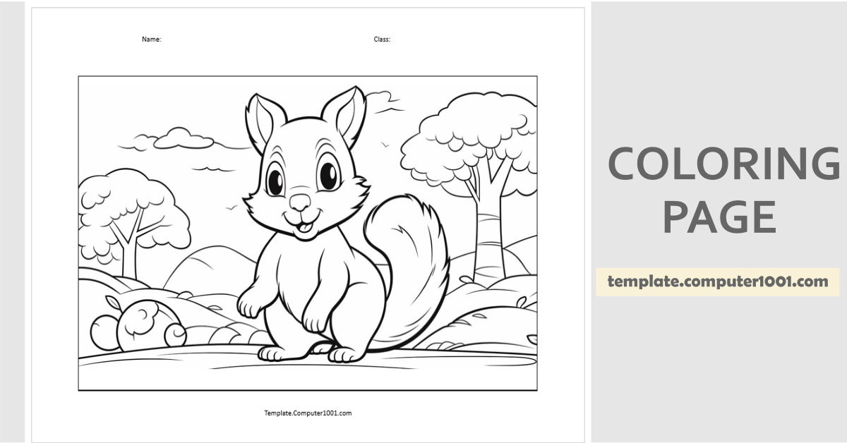 C65 Cute Squirrel Coloring Page PDF Gambar Mewarnai Bajing Lucu Computer1001