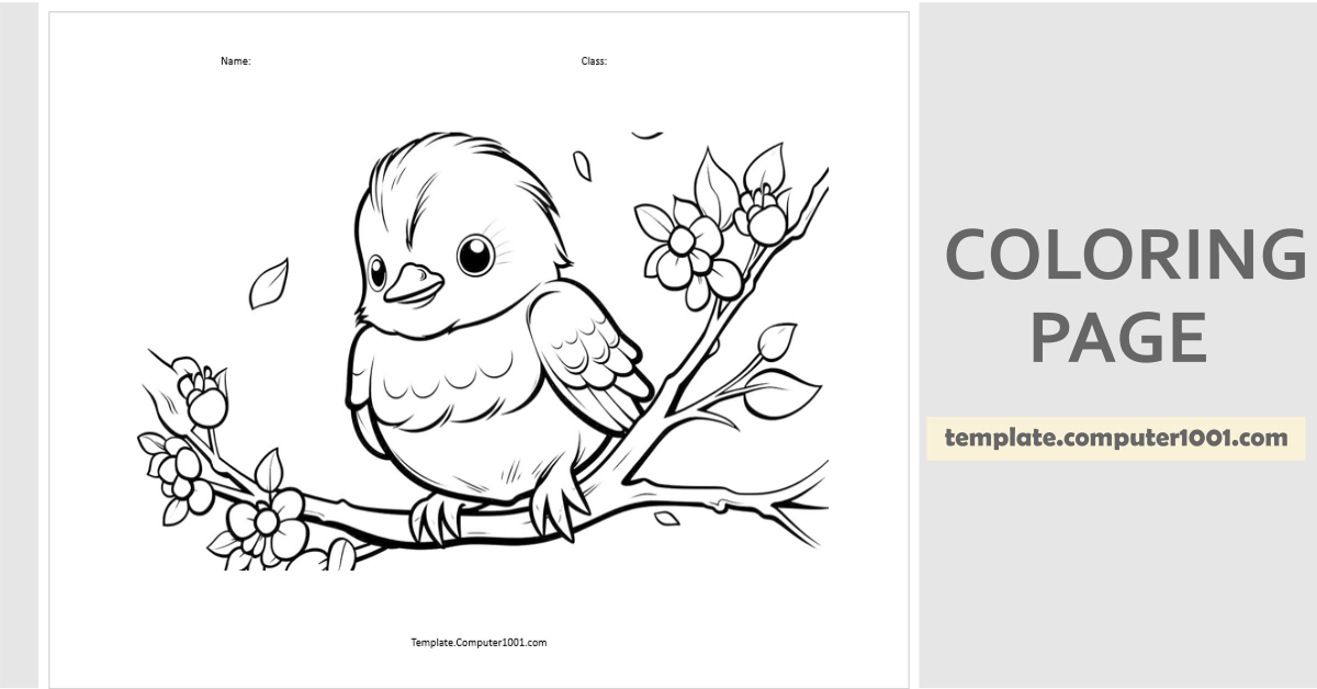 Bird Flowers Coloring Page PDF C67