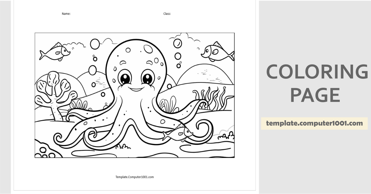 Octopus Cute Ocean Coloring Page PDF C72