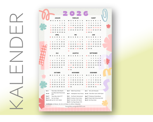 Abstract Fun Kalender 2026 Indonesia Lengkap Hari Libur Tanggal Merah PDF 1 Lembar
