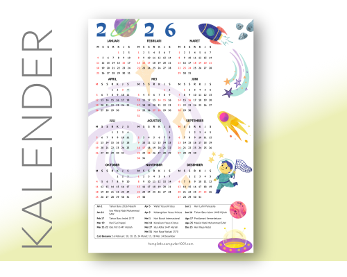 Outer Space Kalender 2026 Indonesia Tanggal Merah Lucu 1 Lembar PDF