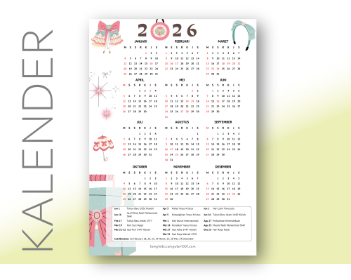 Sweet Lolita Kalender 2026 Indonesia Tanggal Merah Hari Libur Nasional PDF 1 Lembar A4